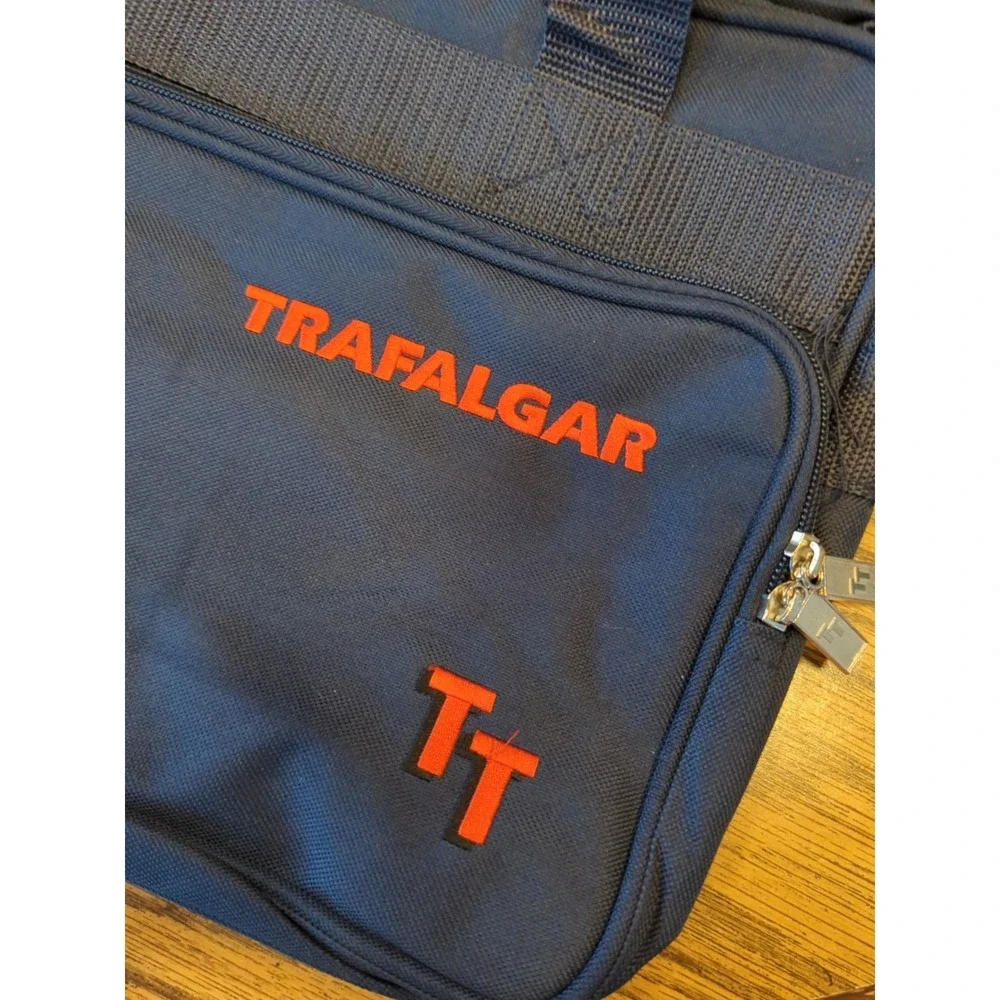 Trafalgar Crossbody or Hand-Carry On Tote Bag Mens‎ Navy Blue Embroidered